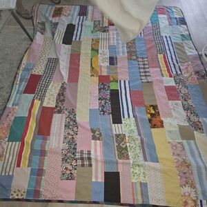 Vintage Double Sided Hand Sewn  Multicolor Patchwork Quilt Full Size 80×96